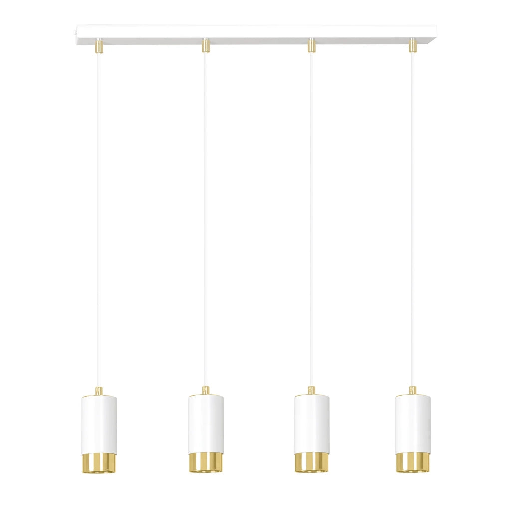 Lampadario 4 Luci Ivar Con Cilindri In Acciaio Bianco E Oro