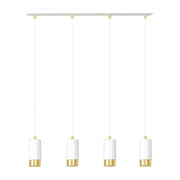 Lampadario 4 Luci Ivar Con Cilindri In Acciaio Bianco E Oro