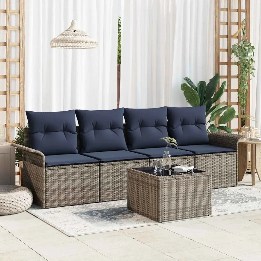 Set di divani con cuscino 5 pcs Grigio polyrattan 3345235