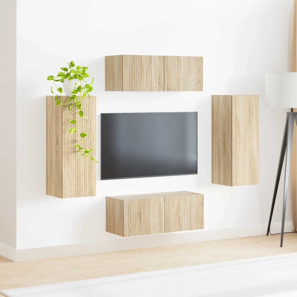 Set di Mobiletto da TV a Parete 4 pcs Rovere Sonoma