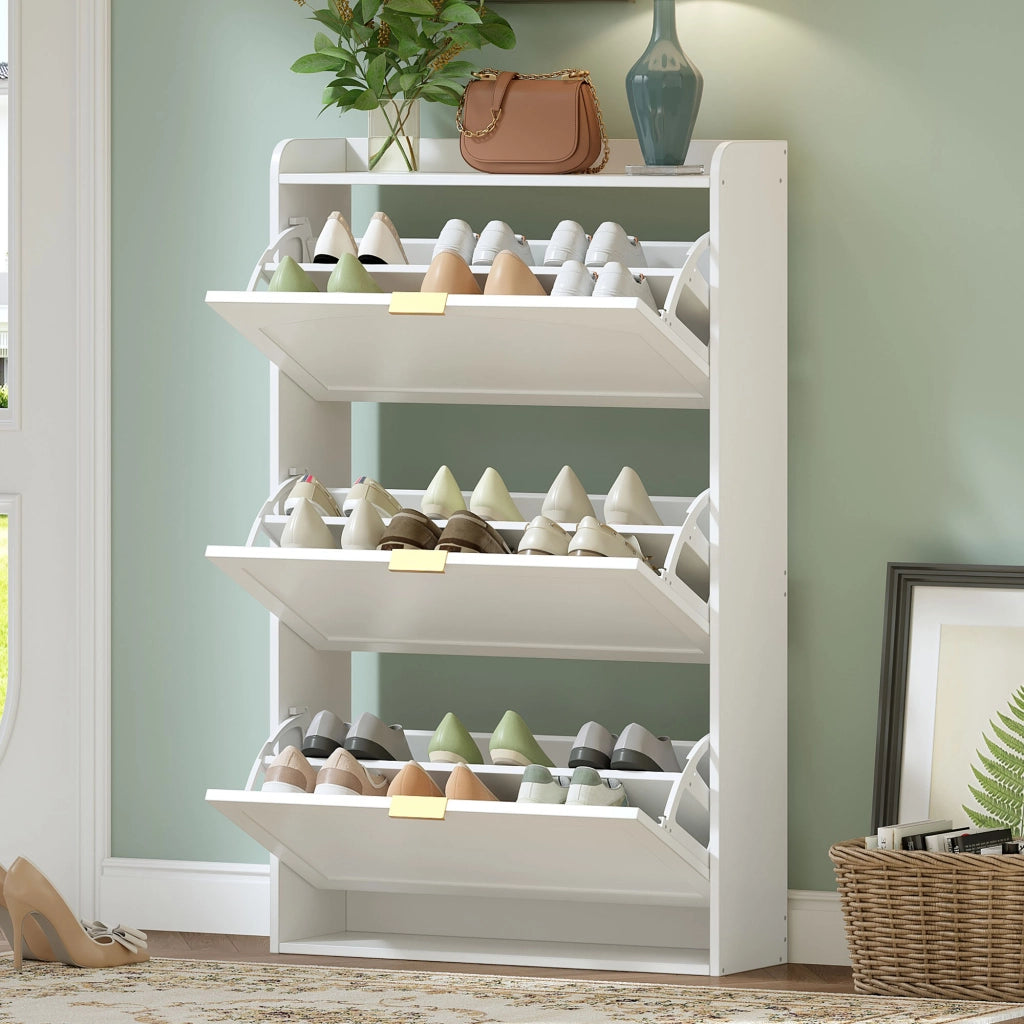 Scarpiere stretto con 3 ante - Zephmum - 76x23x118 cm - Bianco