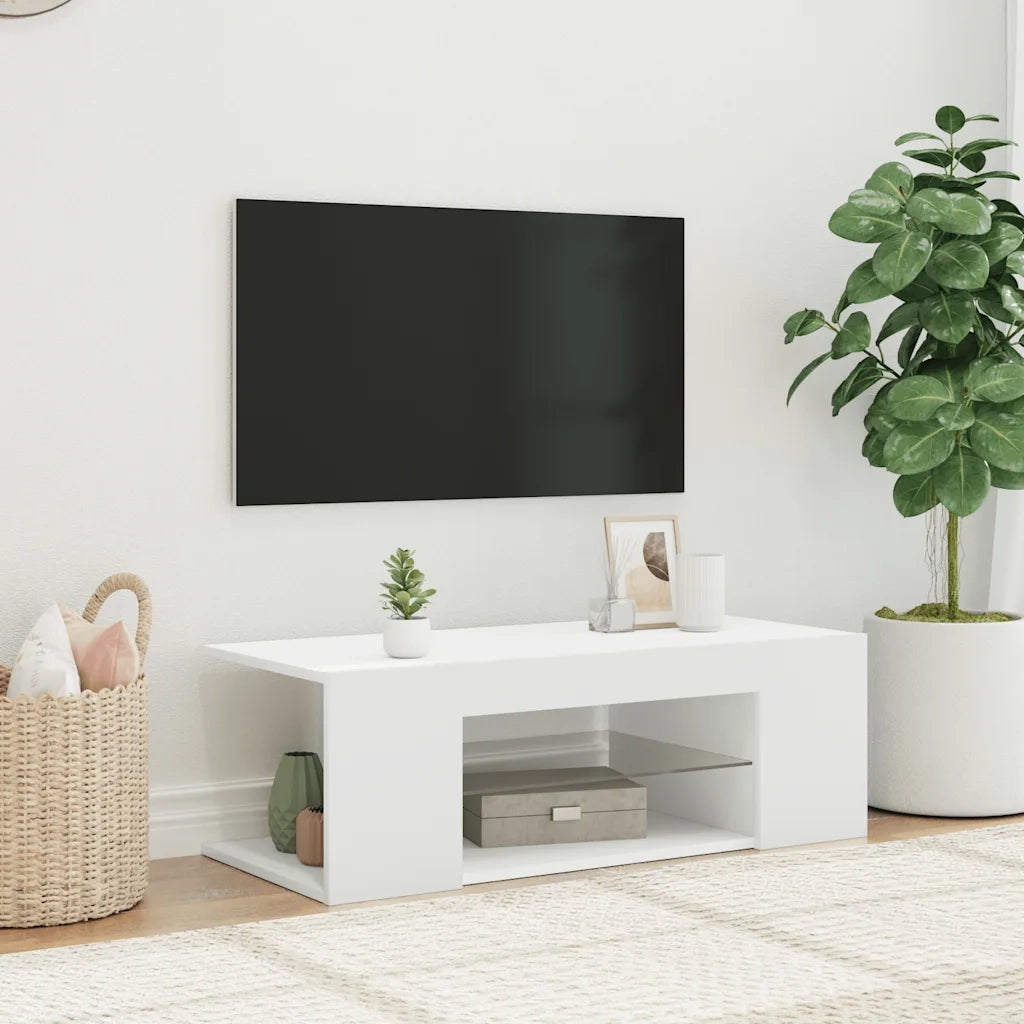 Mobile Porta TV con Luci LED Bianco 90x39x30 cm