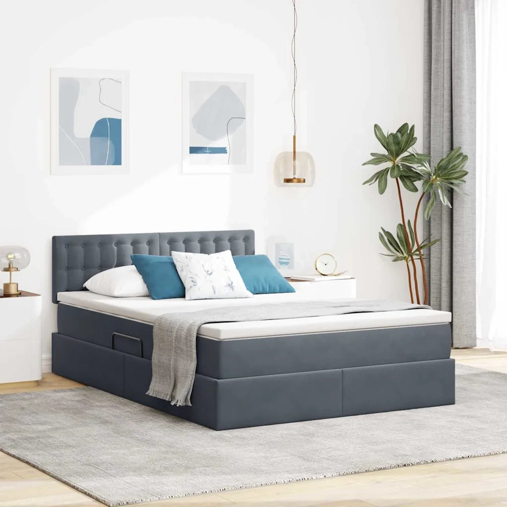 Letto con Contenitore Grigio scuro 140 x 200 cm Velluto