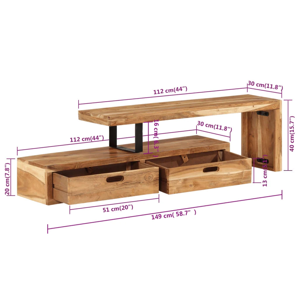 Mobile porta TV multimediale mensola per TV credenza per TV sala da pranzo soggiorno camera da letto legno massello di acacia marrone 02_0026957