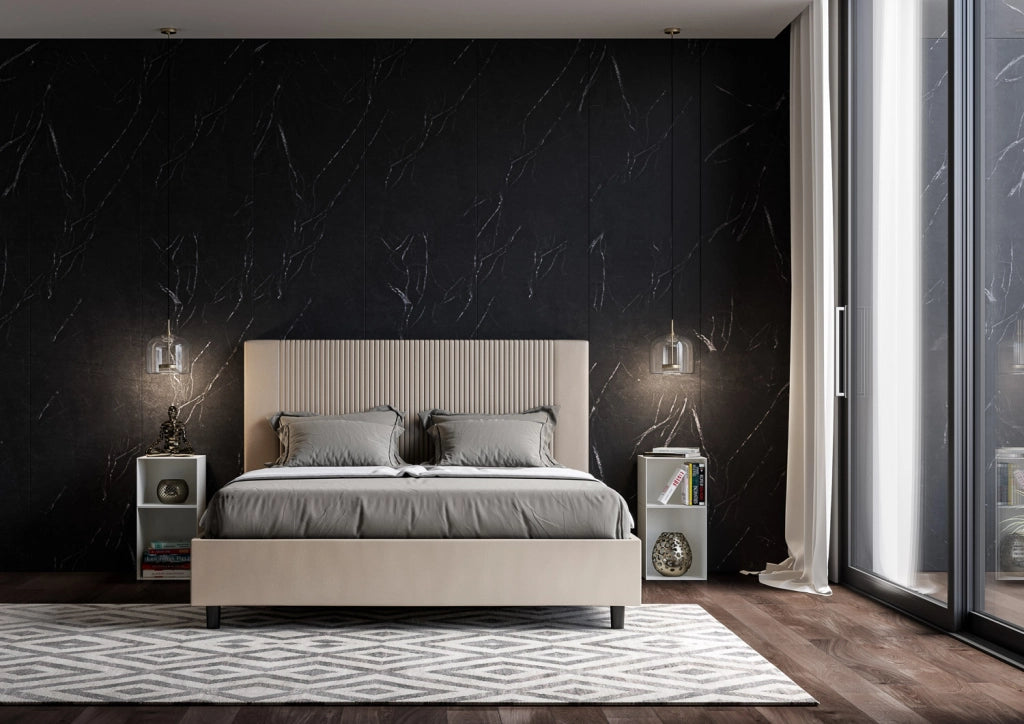 BS COM Letto queen size contenitore imbottito 150x200 similpelle tortora