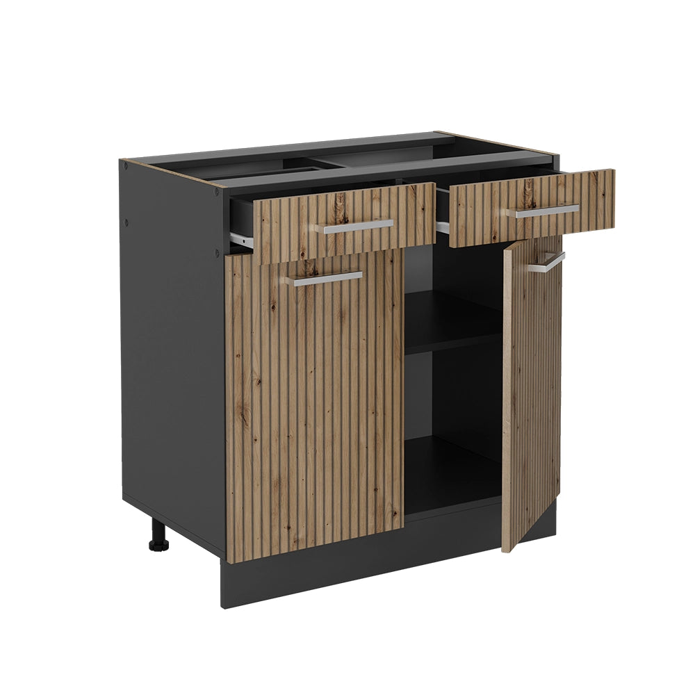 Mobiletto base per cucina R-Line Rovere artigianale/Antracite 80 cm, PL Antracite Vicco
