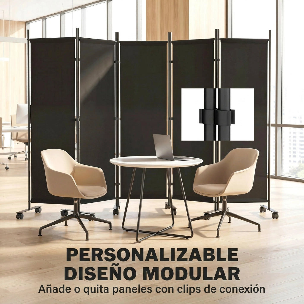 Paravento Divisorio 5 Pannelli con 12 Ruote ¨C Xylo ¨C Nero 252x170 cm