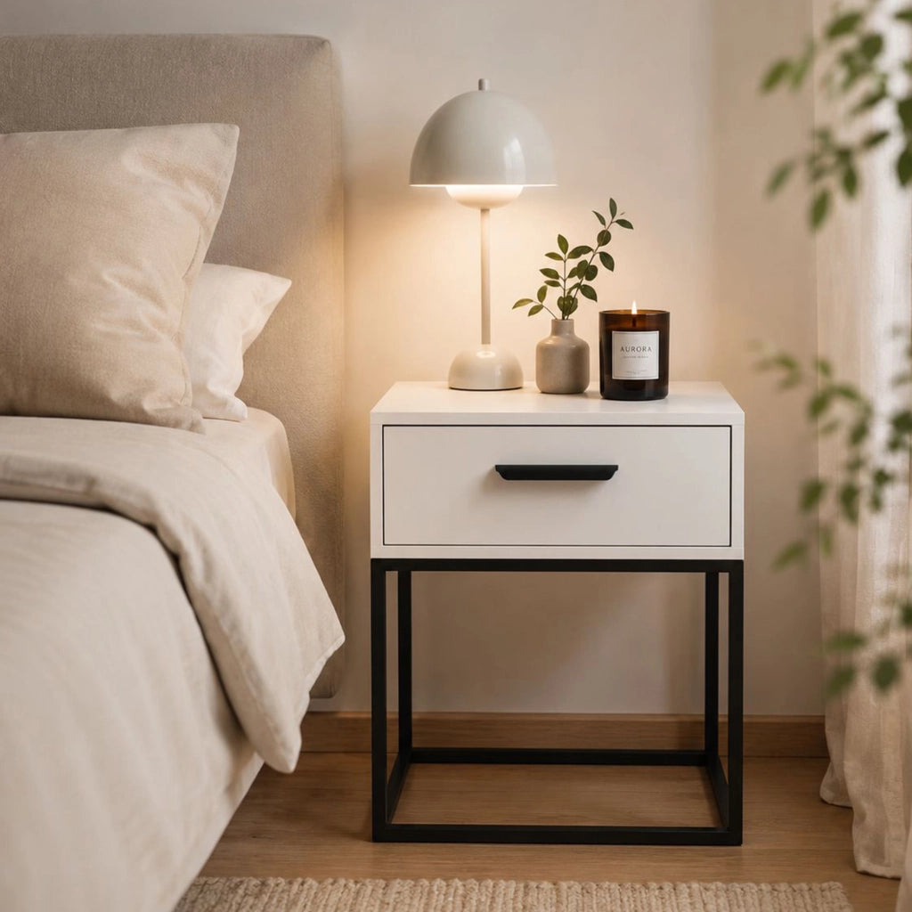 Lelimapa, Comodino un Cassetto, 40x39x52h cm Bianco