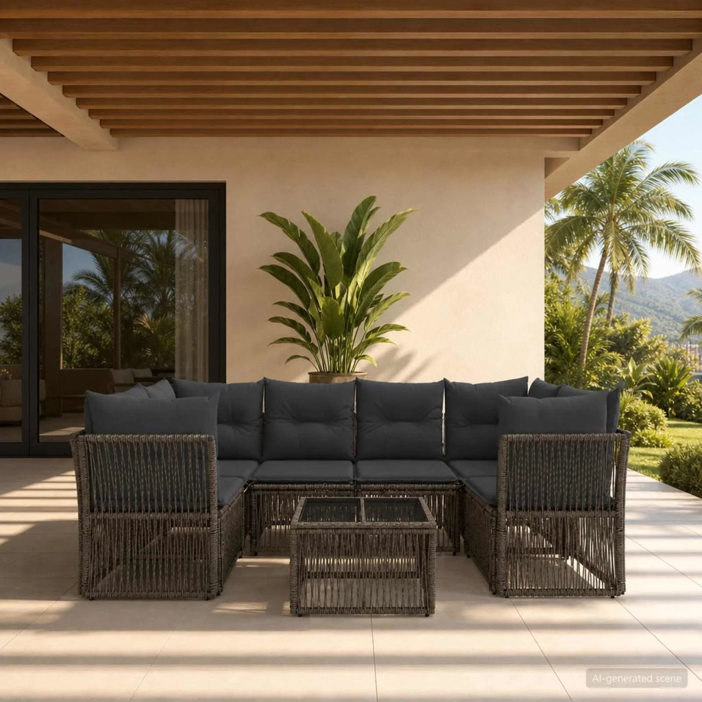 Set Divano da Giardino 7 pz Grigio polyrattan 3434138