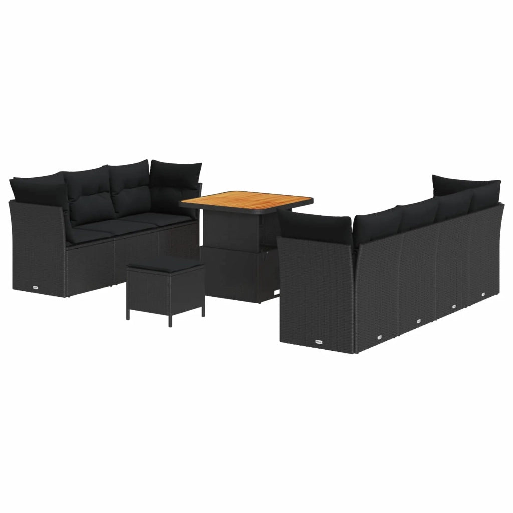 Set Divano da Giardino 10 pcs Nero polyrattan