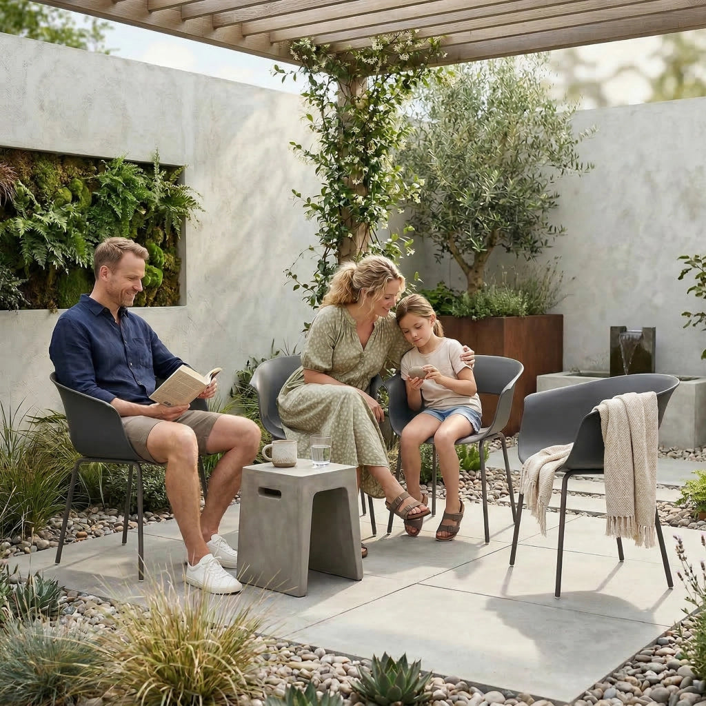 Set di sedie da giardino ¨C Minimal ¨C 4 pezzi ergonomiche con braccioli grigio scuro