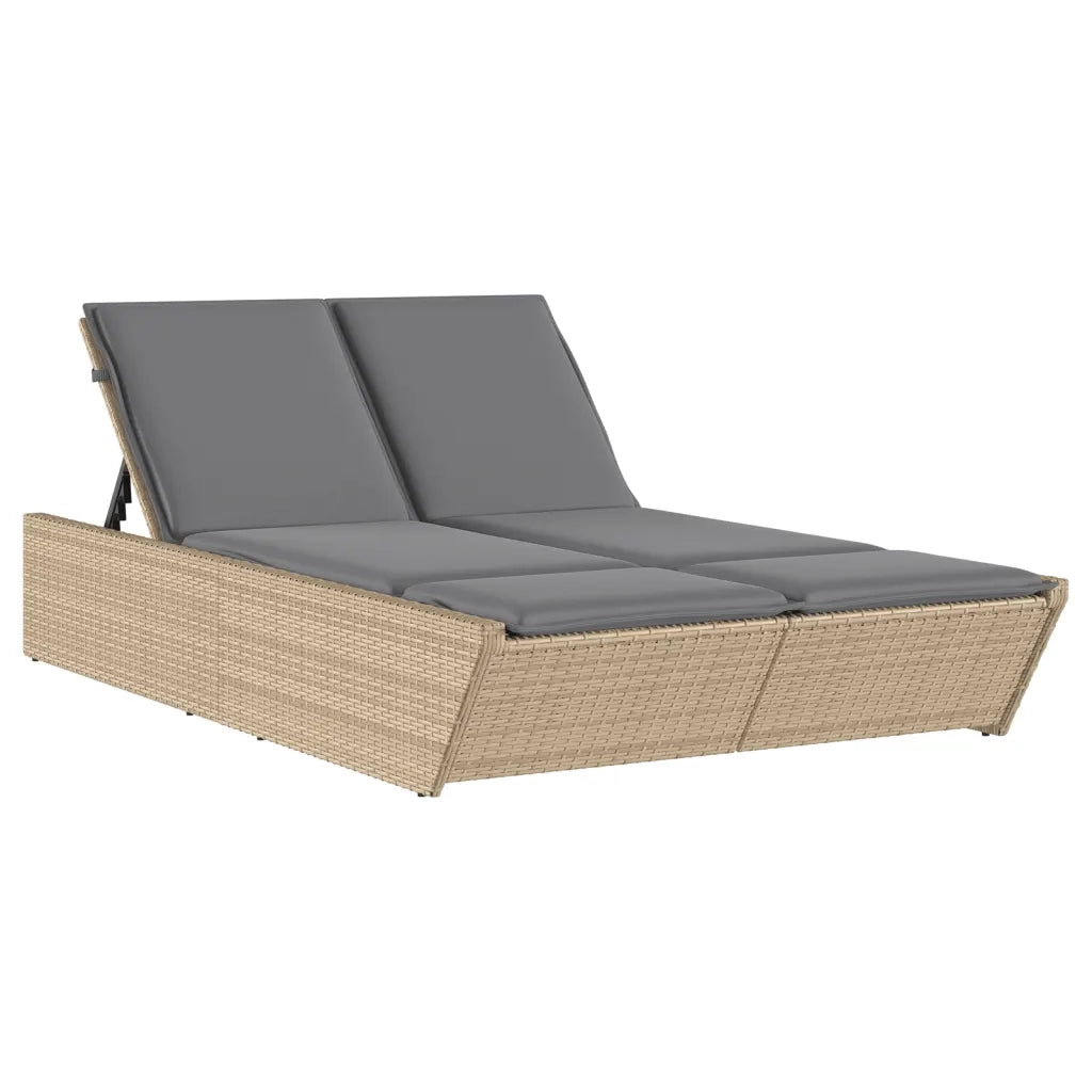 Lettino Prendisole | Sdraio da giardino | Lettino da sole con Cuscini Beige in Polyrattan