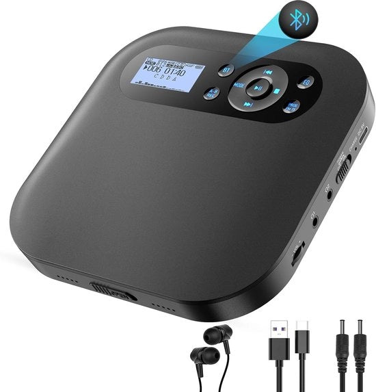 CD Player Portatile con Bluetooth e FM - Discman Ricaricabile per Auto