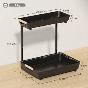 Scaffale da cucina regolabile con 2 cestelli, 40 x 30 x 33,5-42 cm, nero