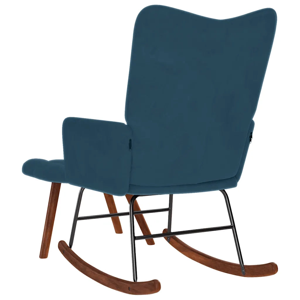 Poltrona a Dondolo con Poggiapiedi Blu in Velluto 4016853
