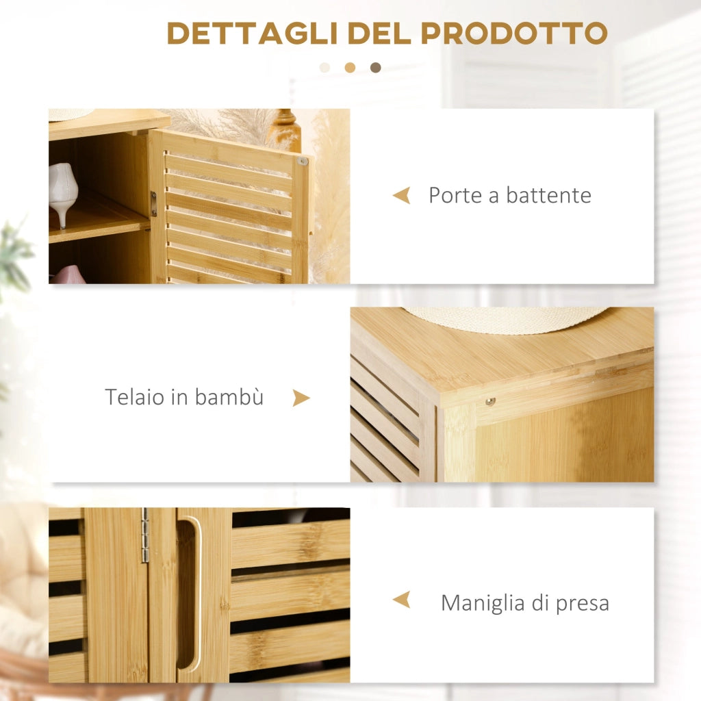 Mobile Scarpiera a 8 Ripiani su 3 Livelli con Maniglie 100x35x80 cm in Bambù