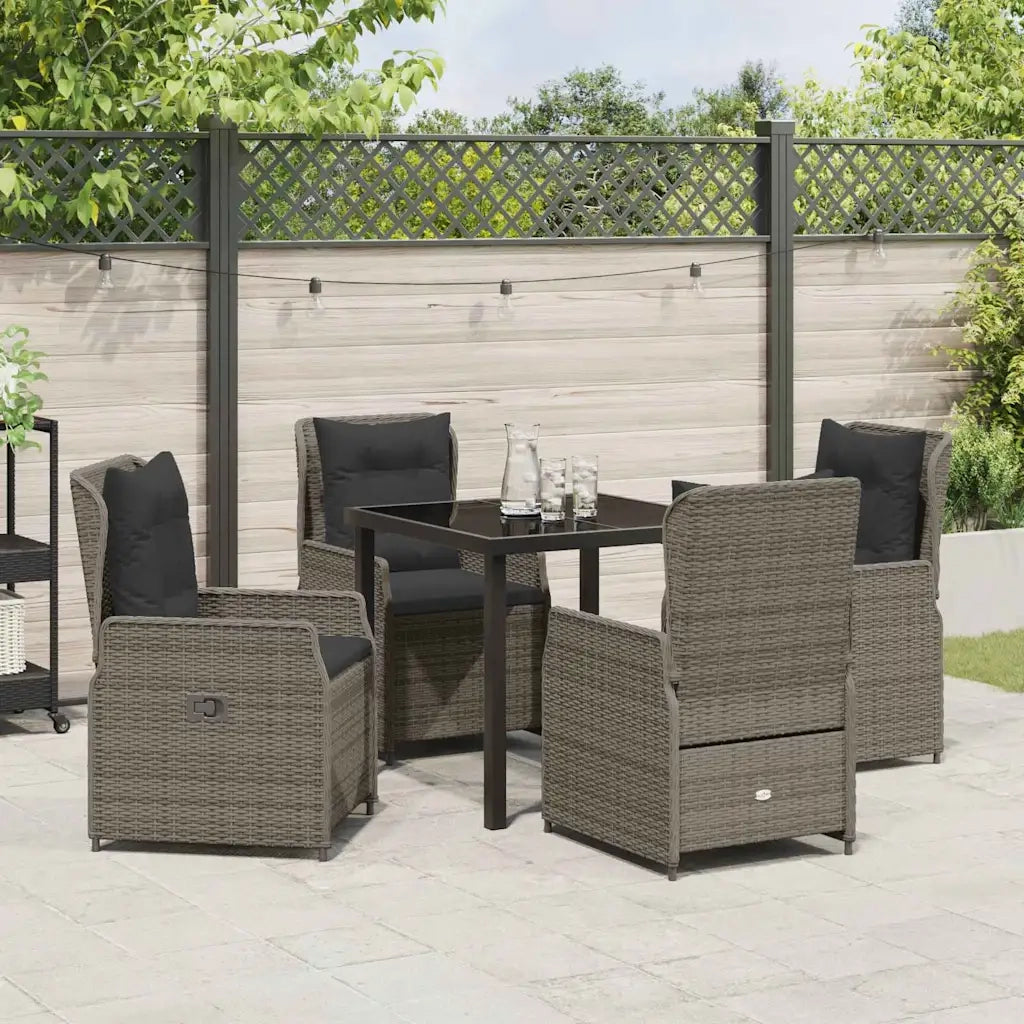 Set da Pranzo per Giardino 5 pcs Grigio polyrattan