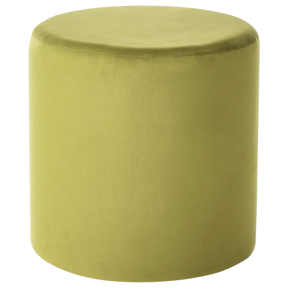 Pouf ottomana poggiapiedi rotondo in velluto di colore verde oliva stile moderno soggiorno