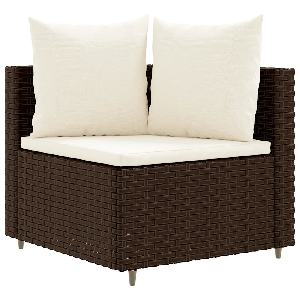 Set Divani da Giardino 7 pz con Cuscini Marrone in Polyrattan