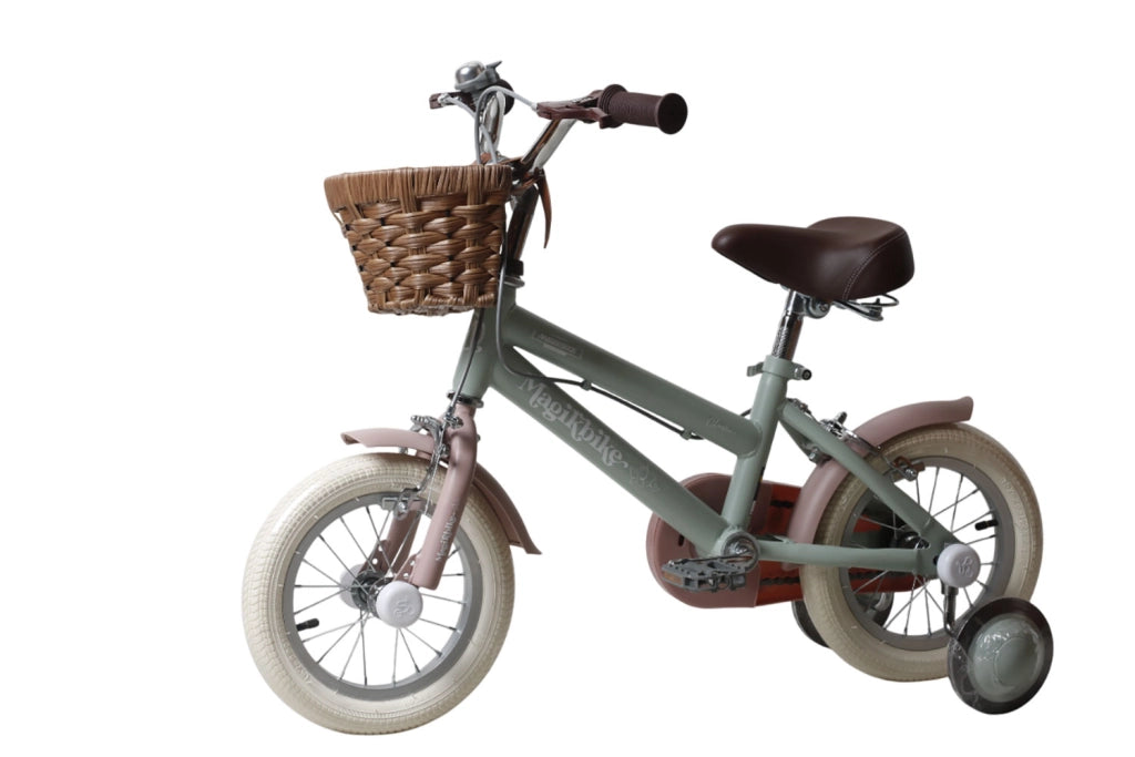 Bicicletta per Bambine Antonella 12 Pollici con Stabilizzatori e Cestino Verde e Rosa Verde e Rosa