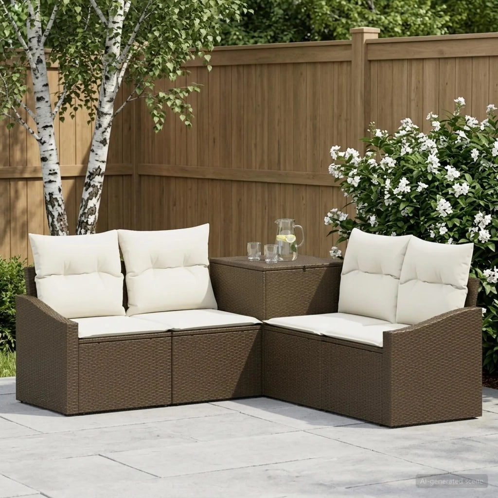Set di divani 5 pz Marrone e Bianco Crema 3447814