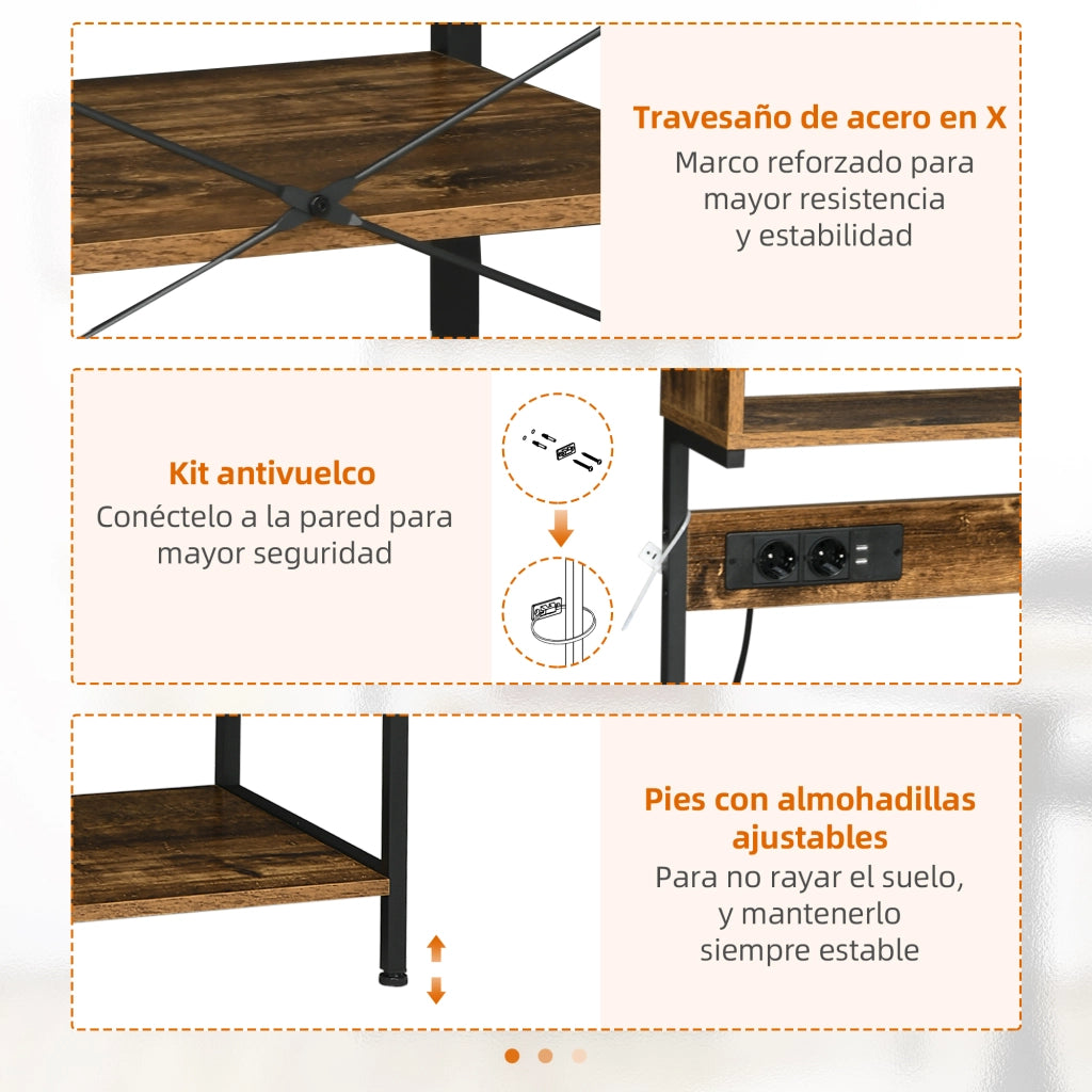 Scaffale da Cucina con Presa di Corrente e Caricatori USB ¨C Xylo ¨C Marrone 60x42x153 cm