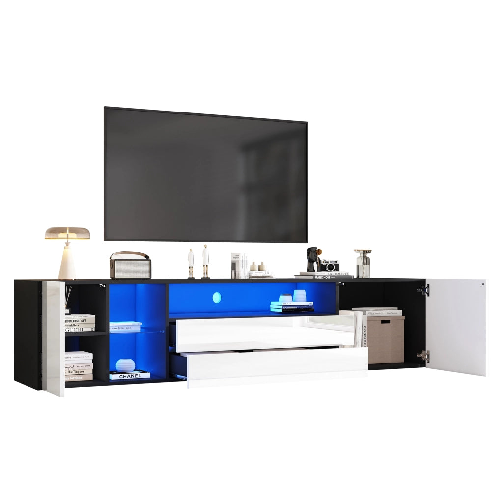 Cassettiera per TV bianca e nera in truciolare; 180 x cm