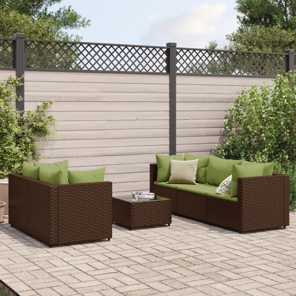 Set Mobili da Giardino 6pz con Cuscini in Polyrattan Marrone 3308022