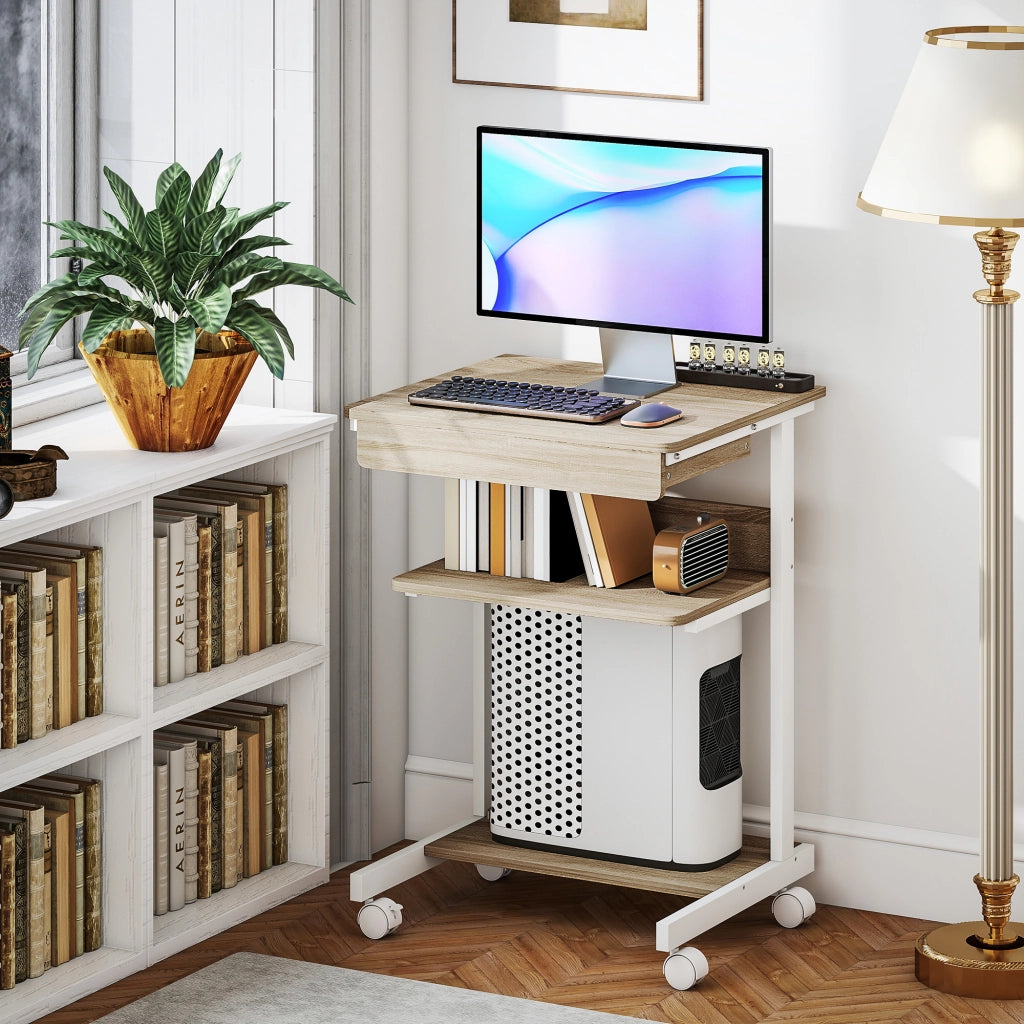 Scrivania con cassetto e ruote ¨C Minimal ¨C Rovere 56x51 cm