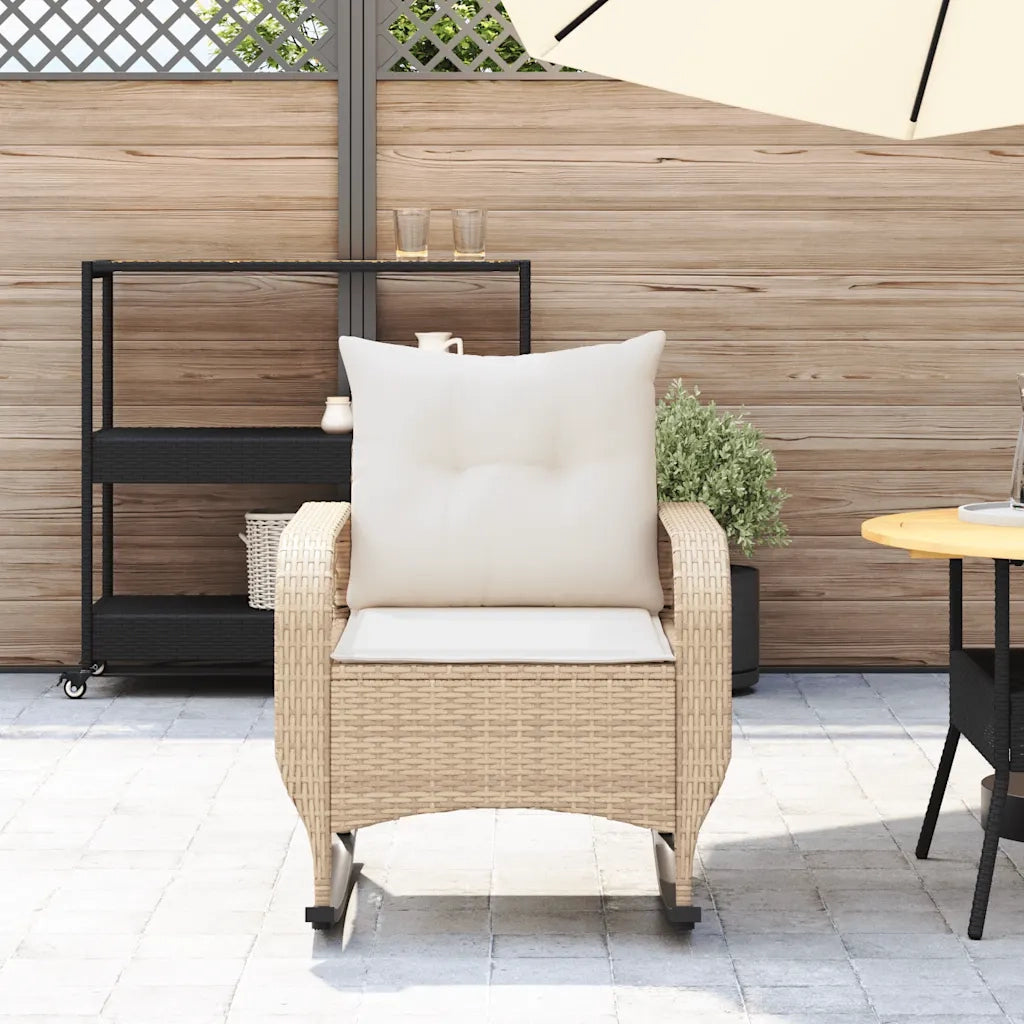 Sedia a Dondolo da Giardino con Cuscini in Polyrattan Beige 4104197