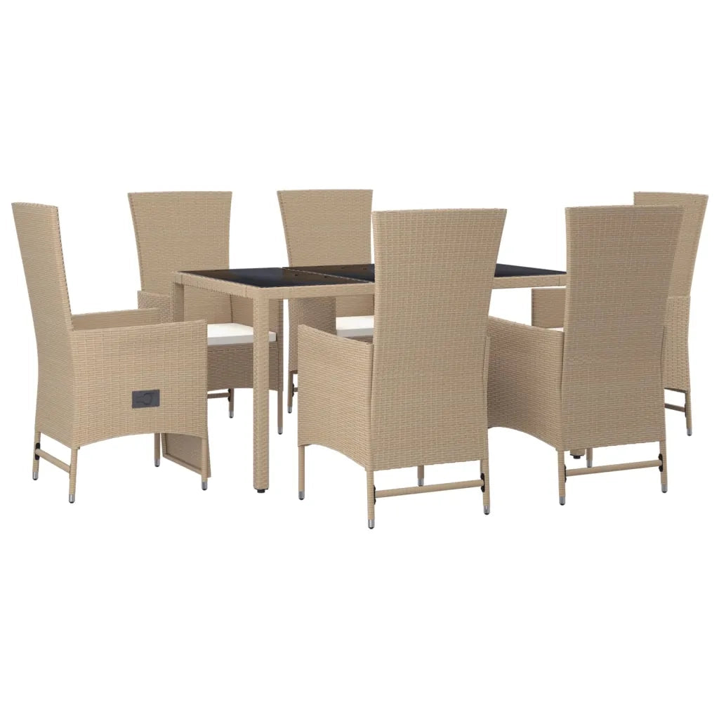 Set da Pranzo da Giardino 7 pz con Cuscini Beige in Polyrattan 3157572