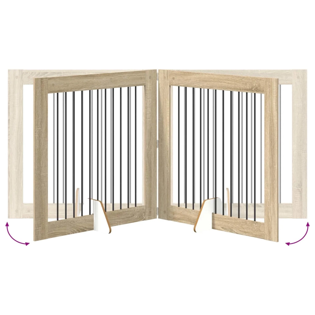 Cancello per cani pieghevole con supporti 4 pz Rovere Sonoma 892032