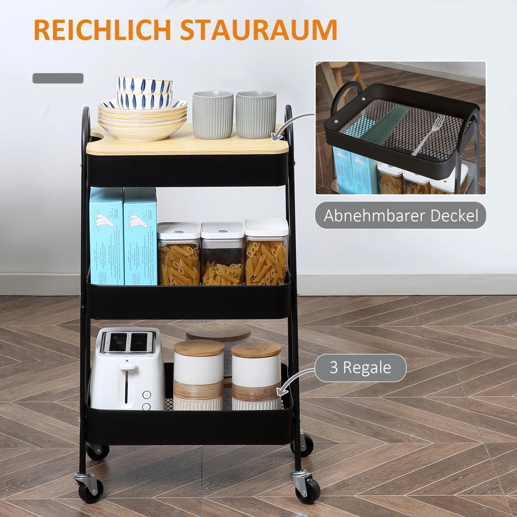Carrello di servizio con 3 ripiani ¨C zephmum ¨C nero metallo plastica