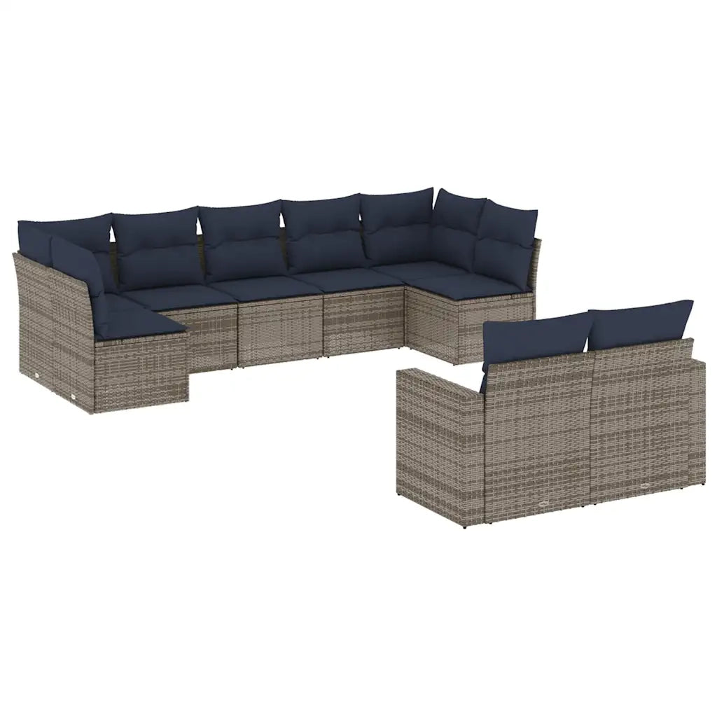 Set Divani da Giardino 9 pz con Cuscini Grigio in Polyrattan 3219411