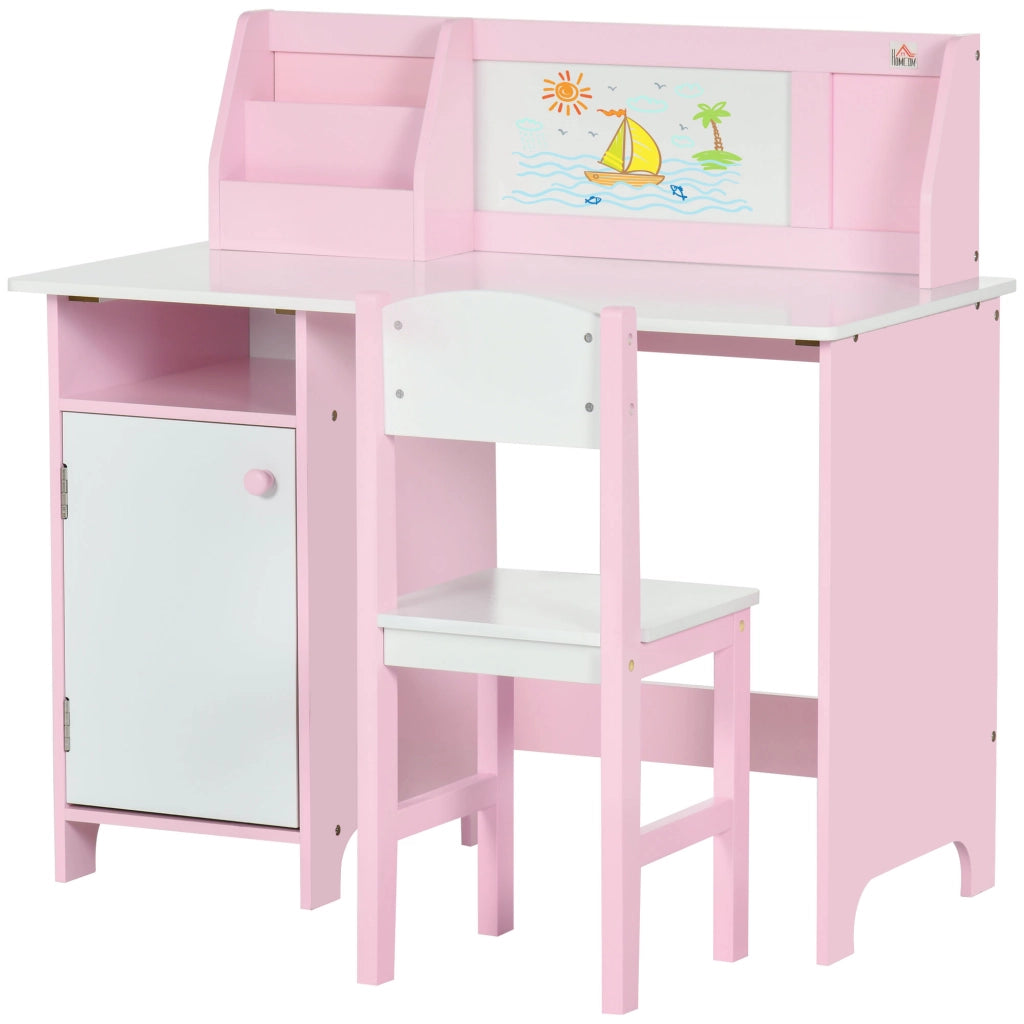 Set Scrivania e Sedia per Bambini in Legno Bianco e Rosa ¨C Minimal ¨C 90x60x75
