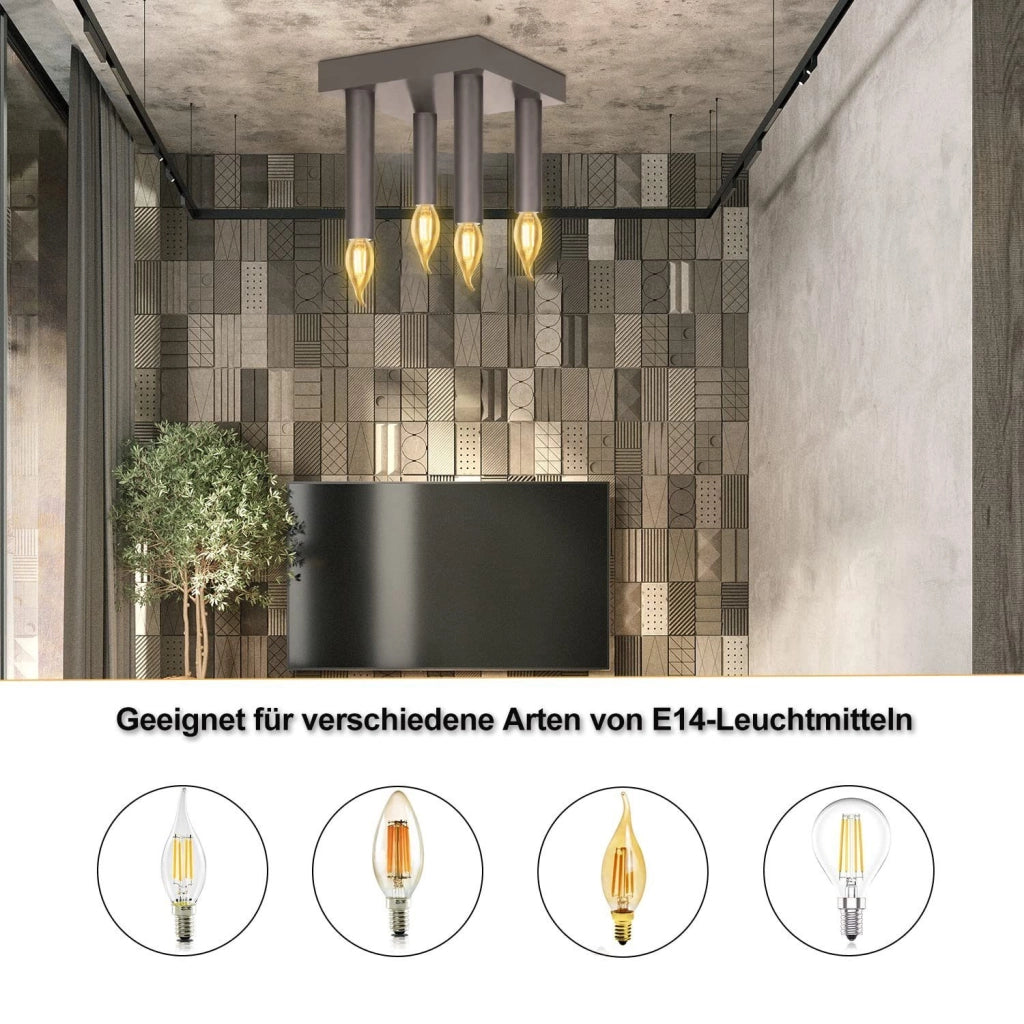 ZMH Lampada da soffitto in metallo grigio industriale retrò E14 per cucina e sala da pranzo