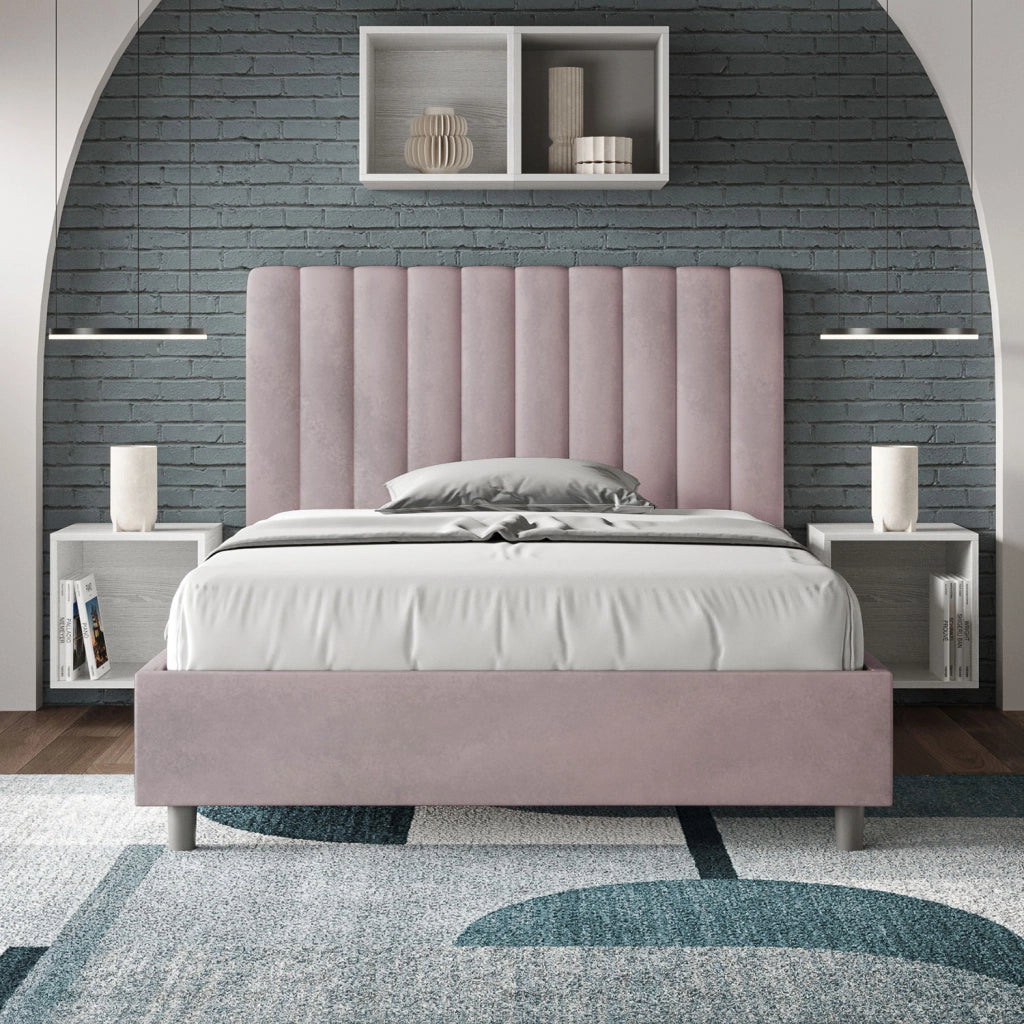 BS COM Letto una piazza e mezza con rete imbottito 120x190 microfibra glicine