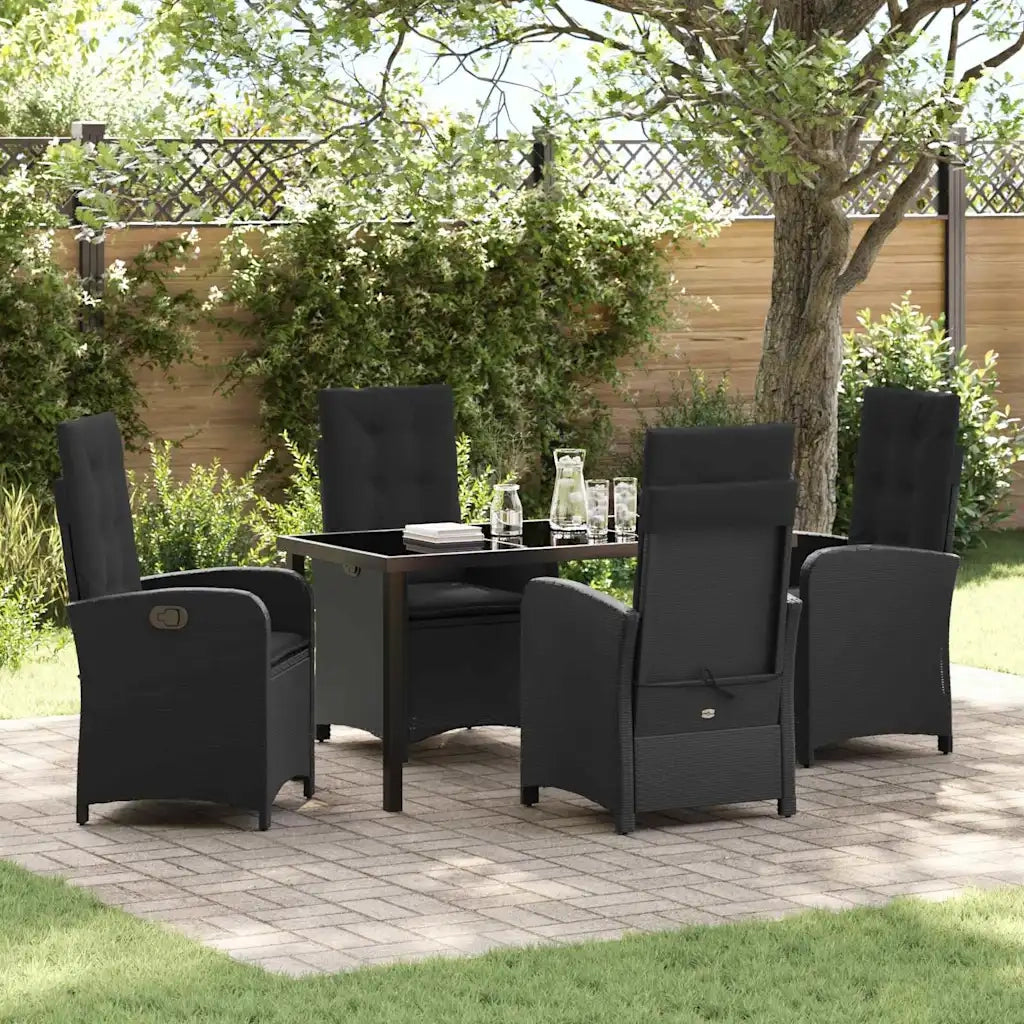 Set da Pranzo per Giardino con cuscino 5 pcs Nero polyrattan
