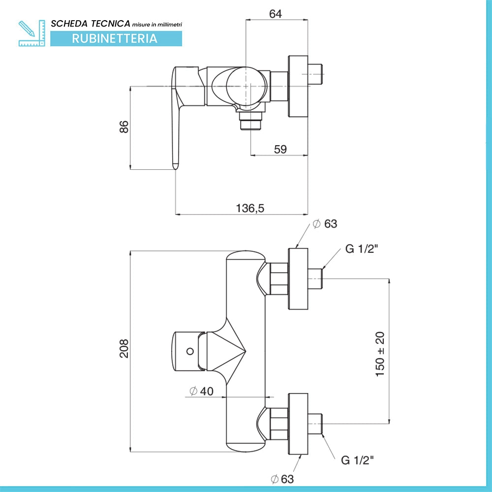 Miscelatore vasca esterno in ottone cromato linea Armonia