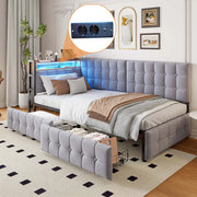 Divano letto - Xylo - 90x200 cm 2 cassetti LED USB grigio