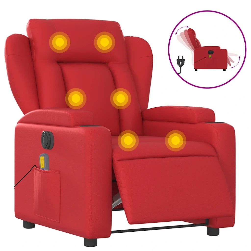 Poltrona Massaggio Elettrica Reclinabile Rosso Similpelle 3204542