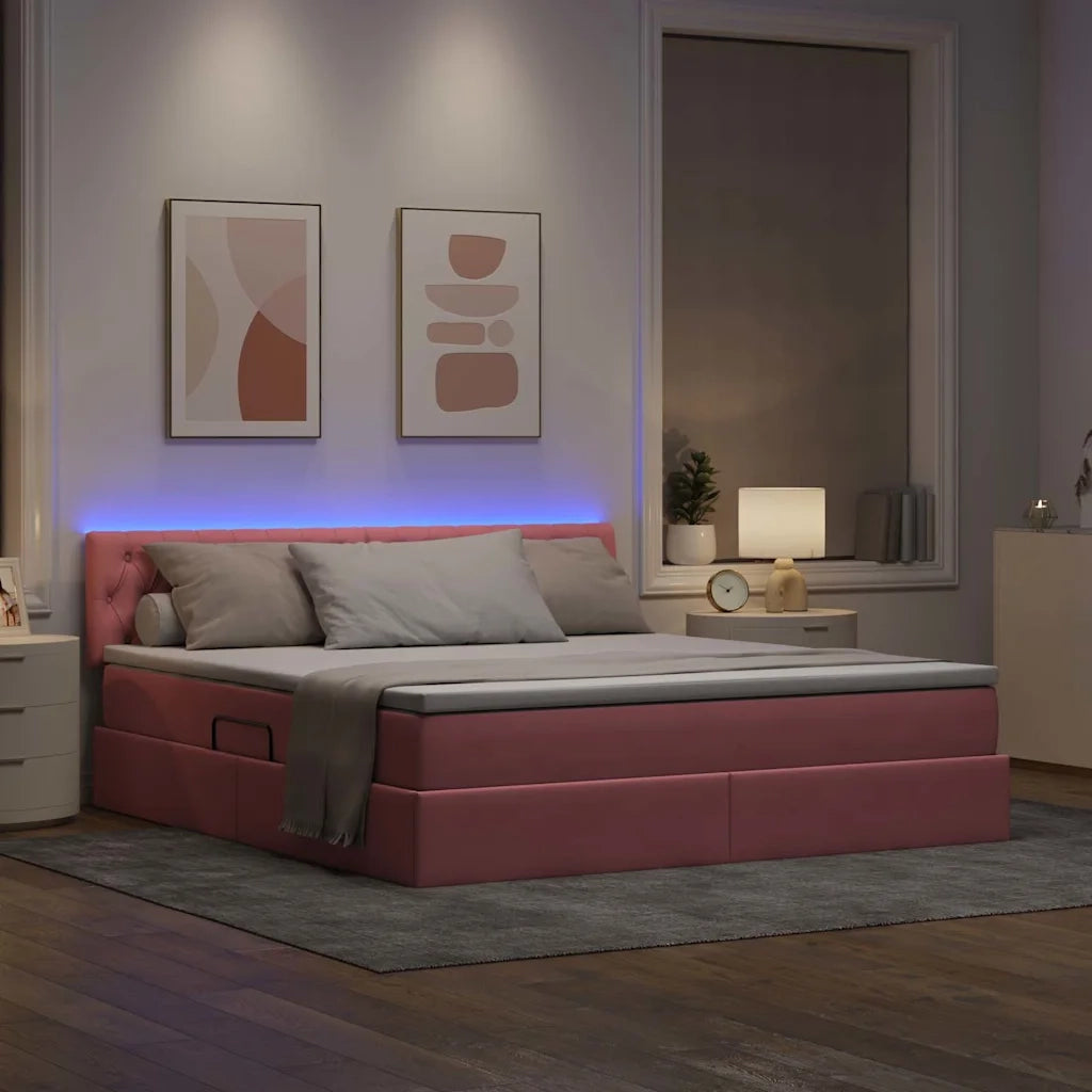 Letto con contenitore e LED con led Rosa 160 x 200 cm Velluto 3371468