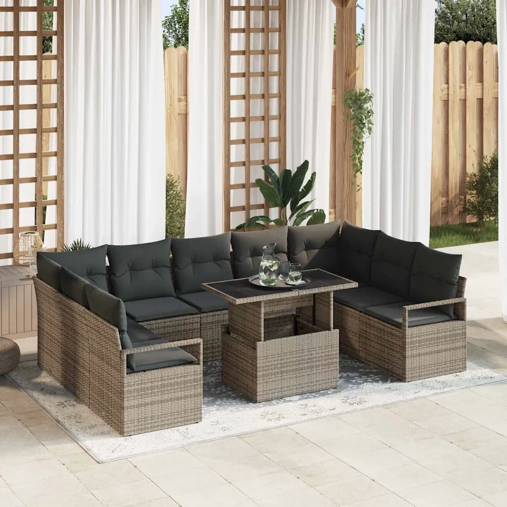 Set Divano da Giardino 10 pcs Grigio Poly Rattan 3357622