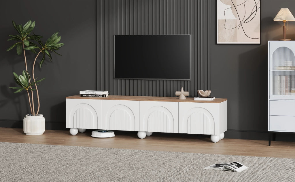 Cassettiera TV bianca e rovere MDF lunghezza 180 cm
