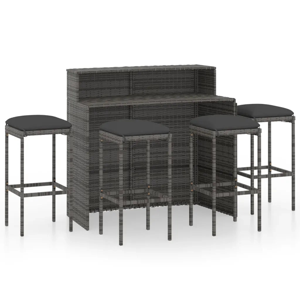 Set Bar da Giardino 5 pz | Set Salotto da Giardino con Cuscini Grigio