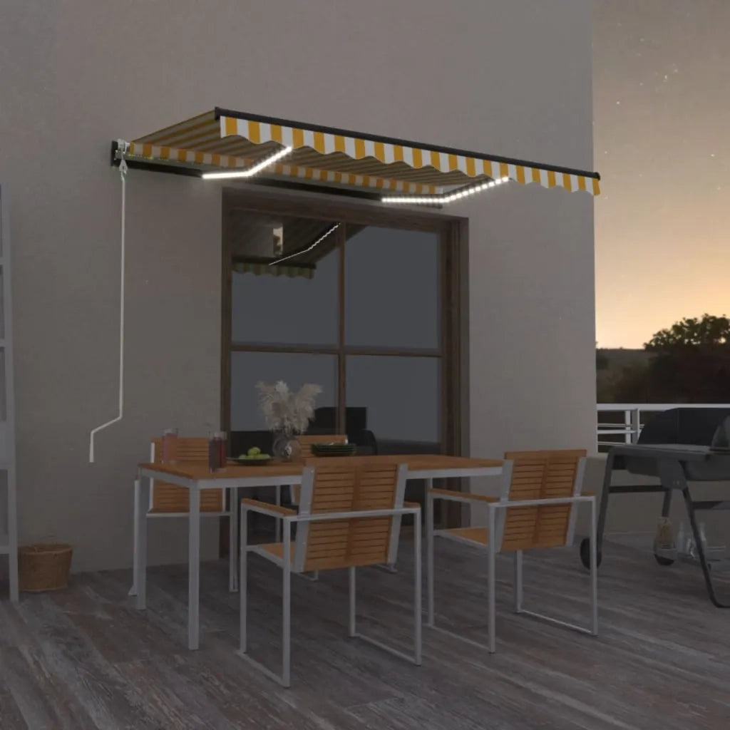 Tenda Automatica Sensore Vento e LED 350x250 cm Gialla Bianca 3069093