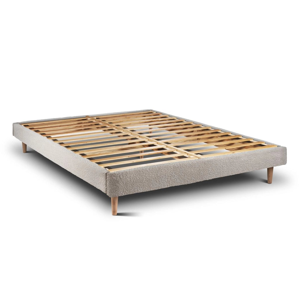 Letto 140x190 cm con testiera in linea - tessuto bouclé
