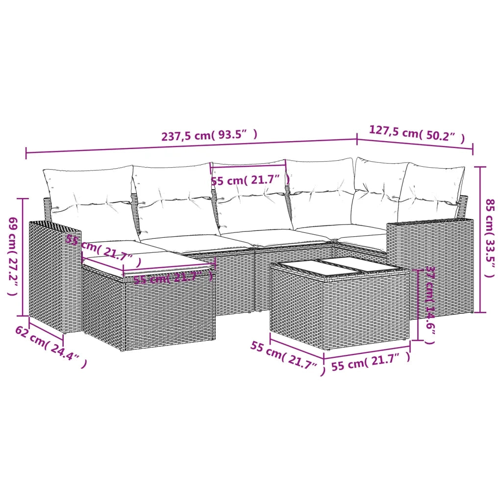Set Divani da Giardino 7pz con Cuscini Grigio Chiaro Polyrattan 3219262