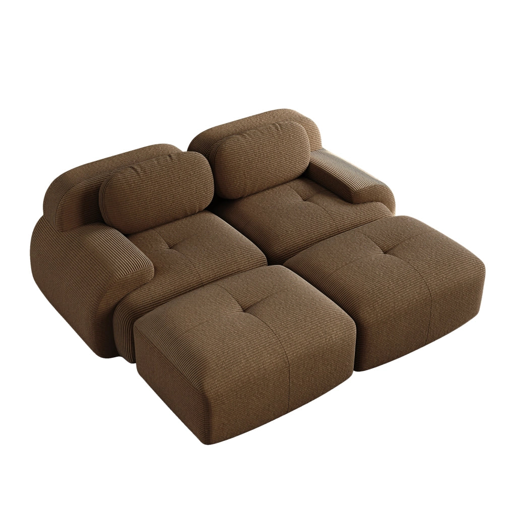 Divano 2 Posti con Chaise Longue in Tessuto ¨C Xylo ¨C Marrone, Braccioli Ergonomici, Modulare