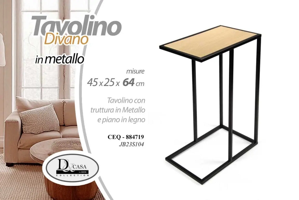 Tavolino per divano in ferro e legno 45x25x64 cm